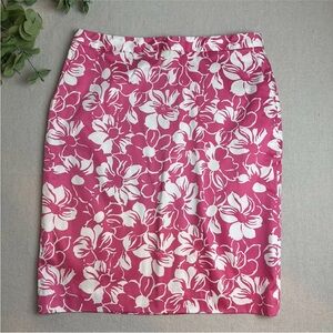 Brooks Brothers Straight Pencil Skirt Pink Hawaiian Floral Knee Length Size 10